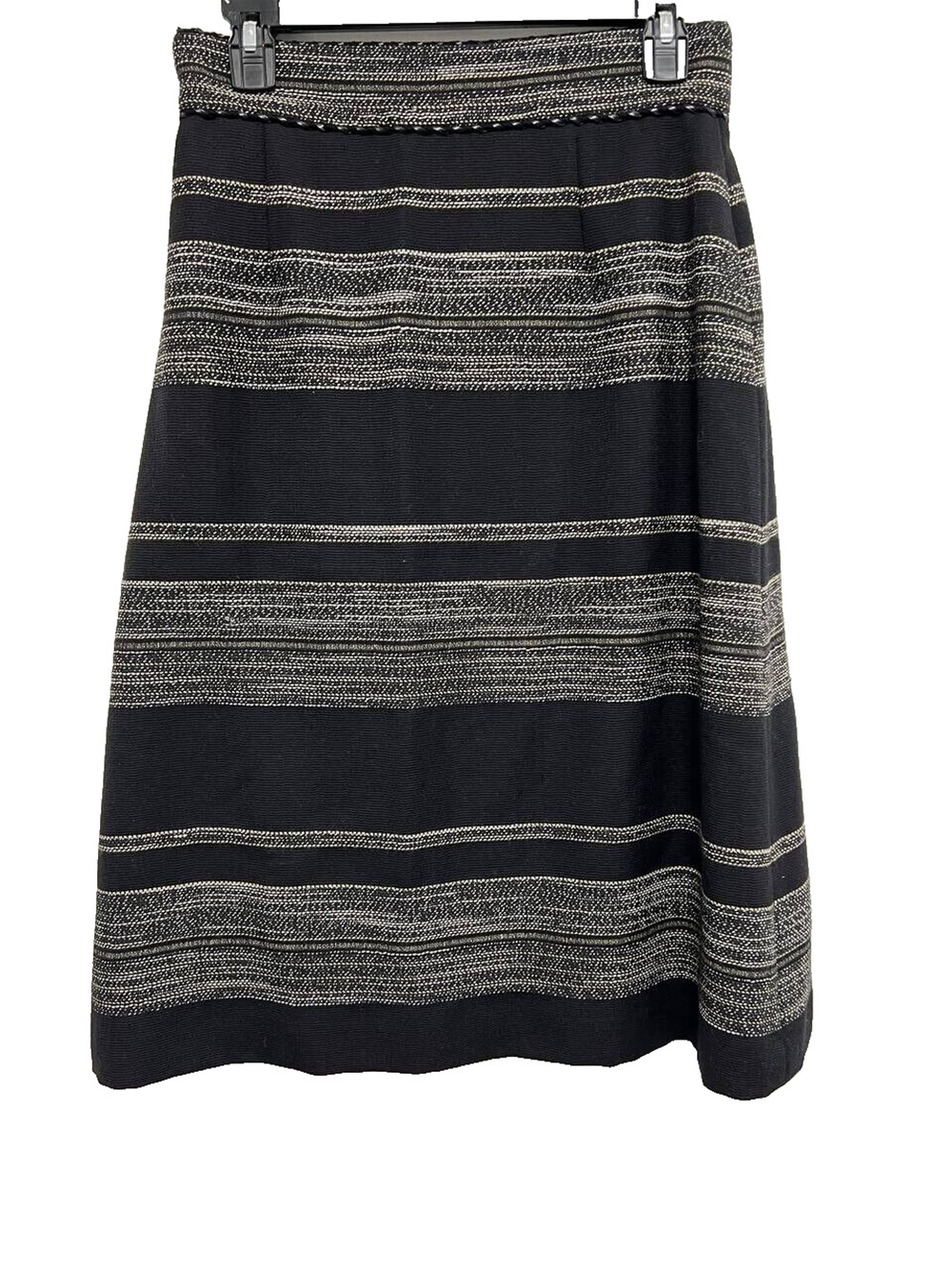 LOUBEN Women Black Silver Wool Knit Stretch Midi Skirt Full Zip Size 8 A000024